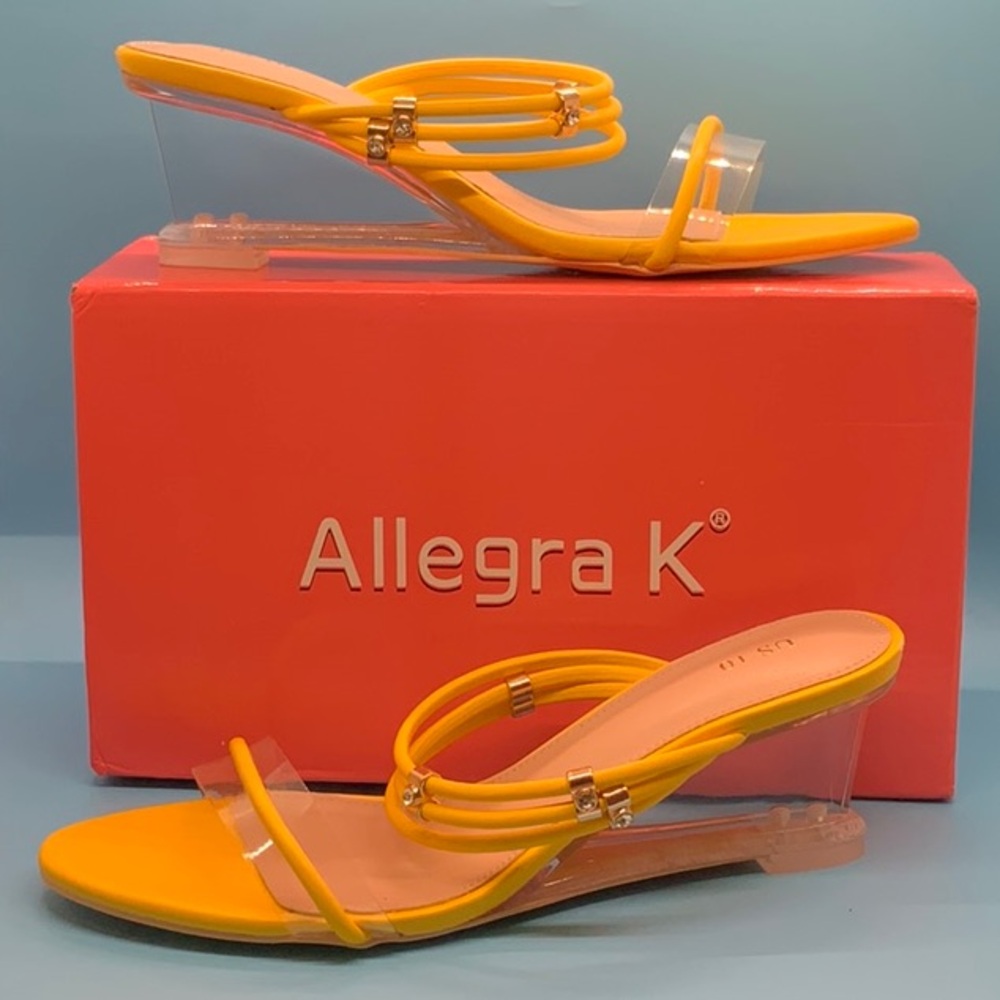 Allegra K Yellow Transparent Strap Wedges